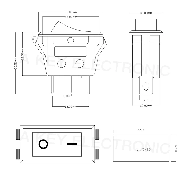 5pcs KCD3-101S Ship Type Switch 2-pin 2-gear black rocker switch double button frying pan power start switch