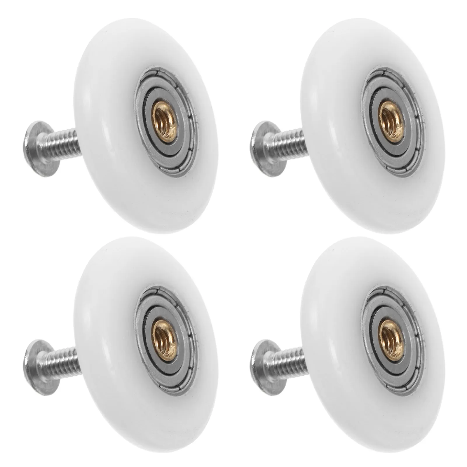 4Pcs Bathroom Sliding Door Rollers Copper Axle Arc Design Flat Wheel Smooth Glide Shower Door Wheels Replacement for Glass Doors