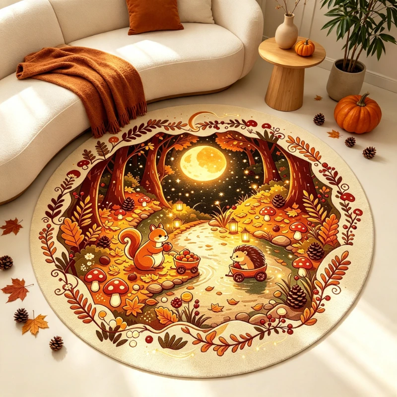 Non Slip Round Carpet Halloween Skeleton Vintage Gothic Print Rug Indoor Decor Floor Mat Bedroom Home Festival Party