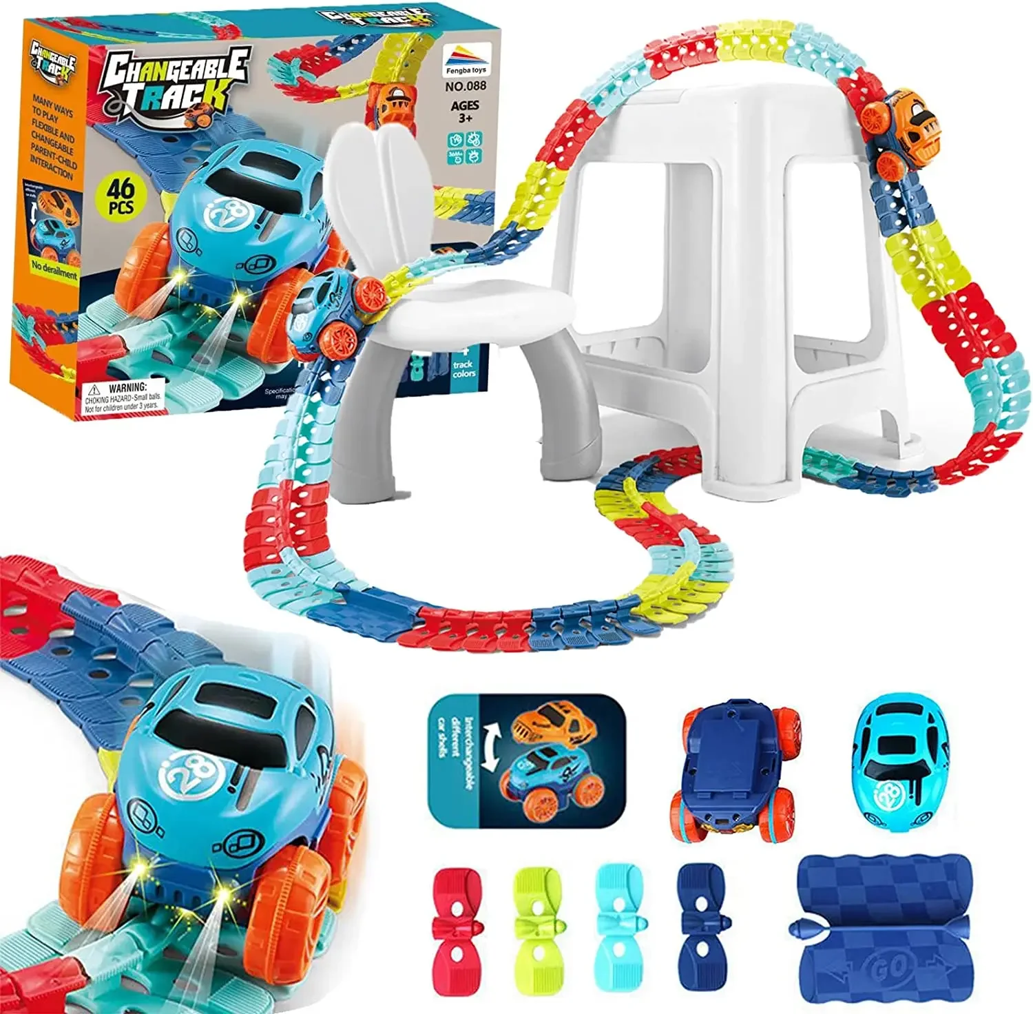 2023 New Zero Gravity Car Track Set,Race Track Toys for Kids with LED Light-Up Race Car,Flexible Magic Race Car Track Toys Gifts