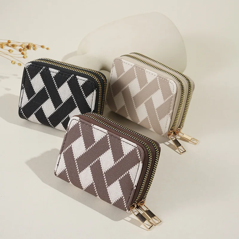 2026 Summer New Fashion Accordion Holder Simple Striped Korean Style Wallet Portable Double Zipper Multiple Card Slots