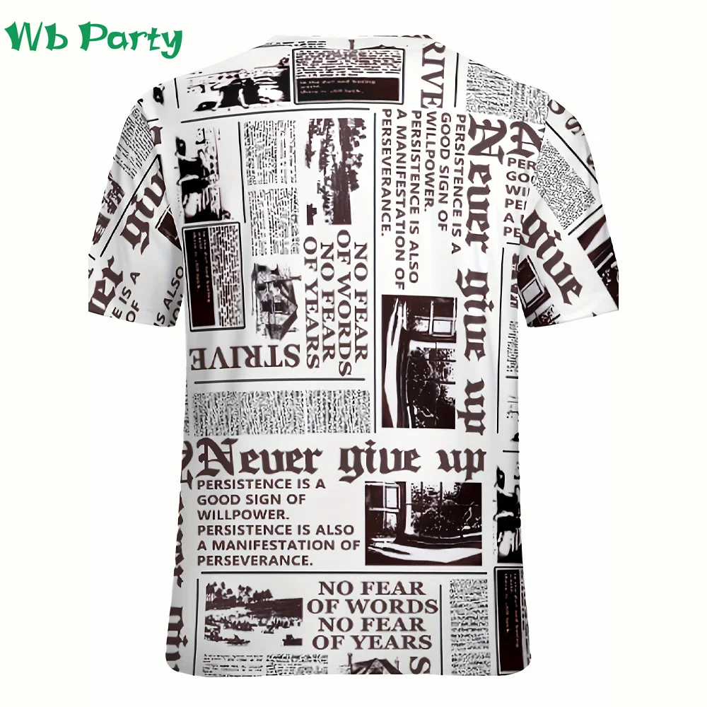 Summer Vintage Newspaper Print Mens Designer Clothes Men\'s Summer Clothes T-shirt Short Sleeve Tee Newspaper Shirts Graphic Tee