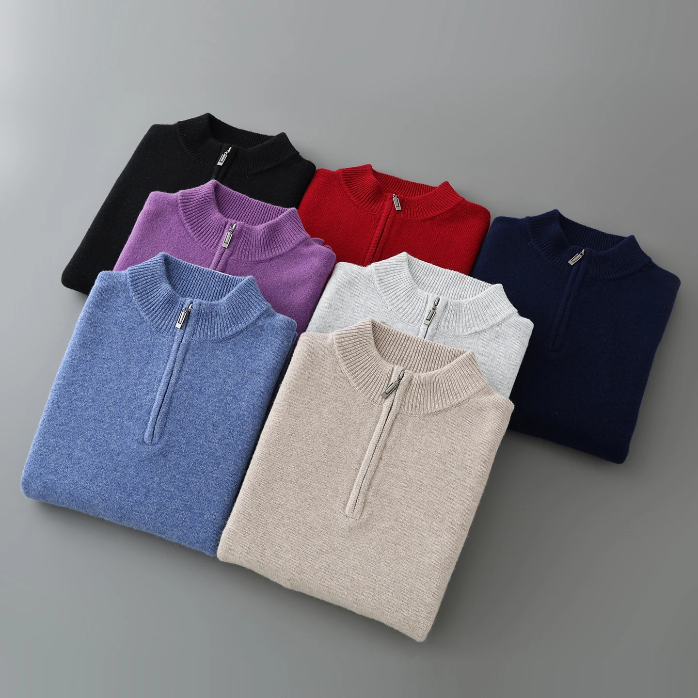 New Men Knitted Half Zipper Style Pullover Pure Australian Wool Business Sweater Half-height Neck High quality Thicken Warm Tops