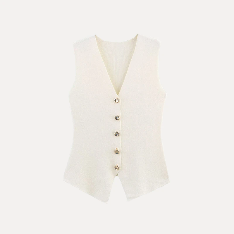 Wiosna 2025 Modna damska dzianinowa kamizelka Sweter z dekoltem w serek Uniwersalny Prosty design Streetwear Jednolity kolor Włókno poliestrowe
