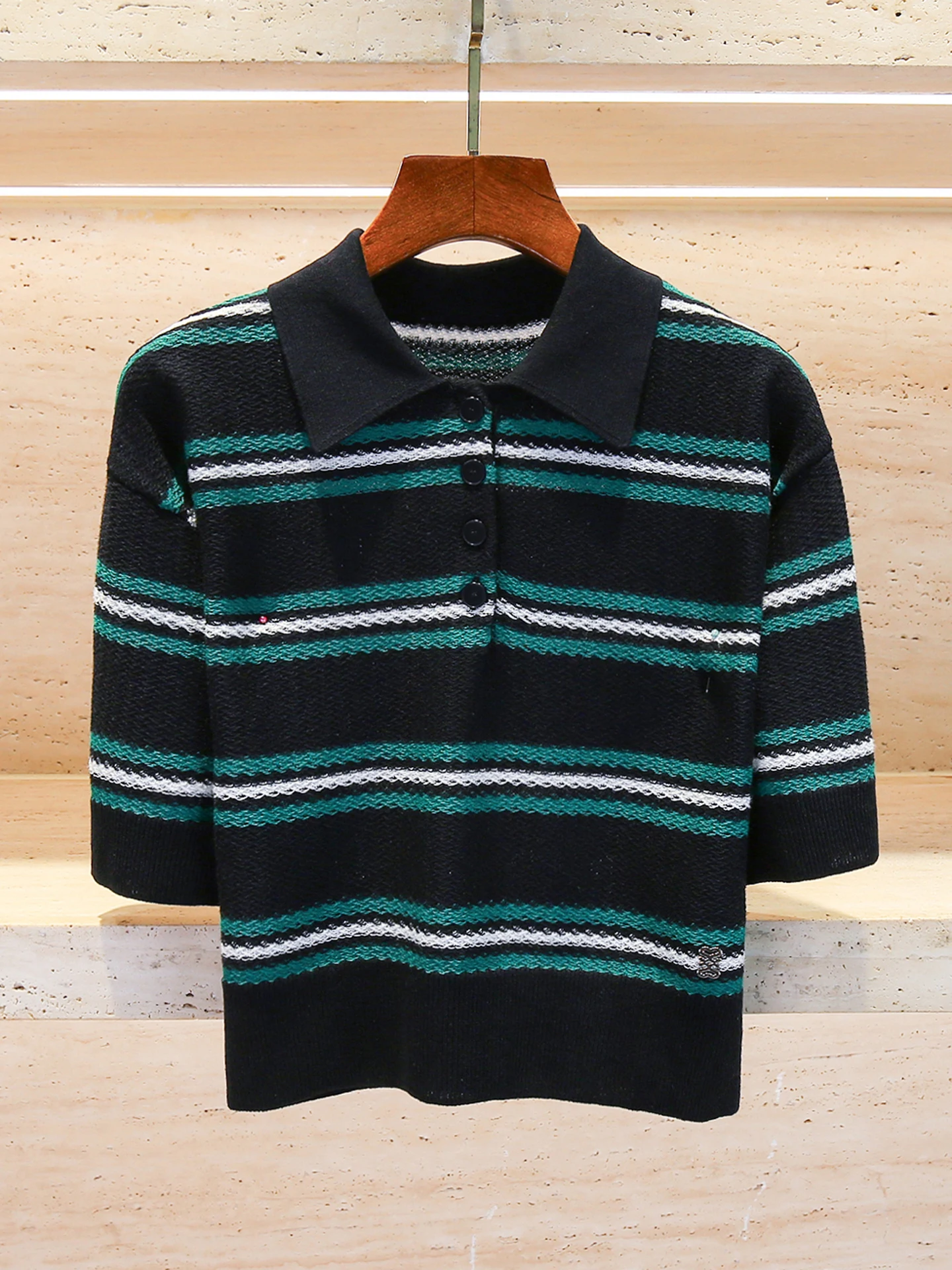 

Casual Versatile Women's Ne Striped Knitwear T-irt Summer 2025 S Home South Oil High End Faion Commute Sle Regul...