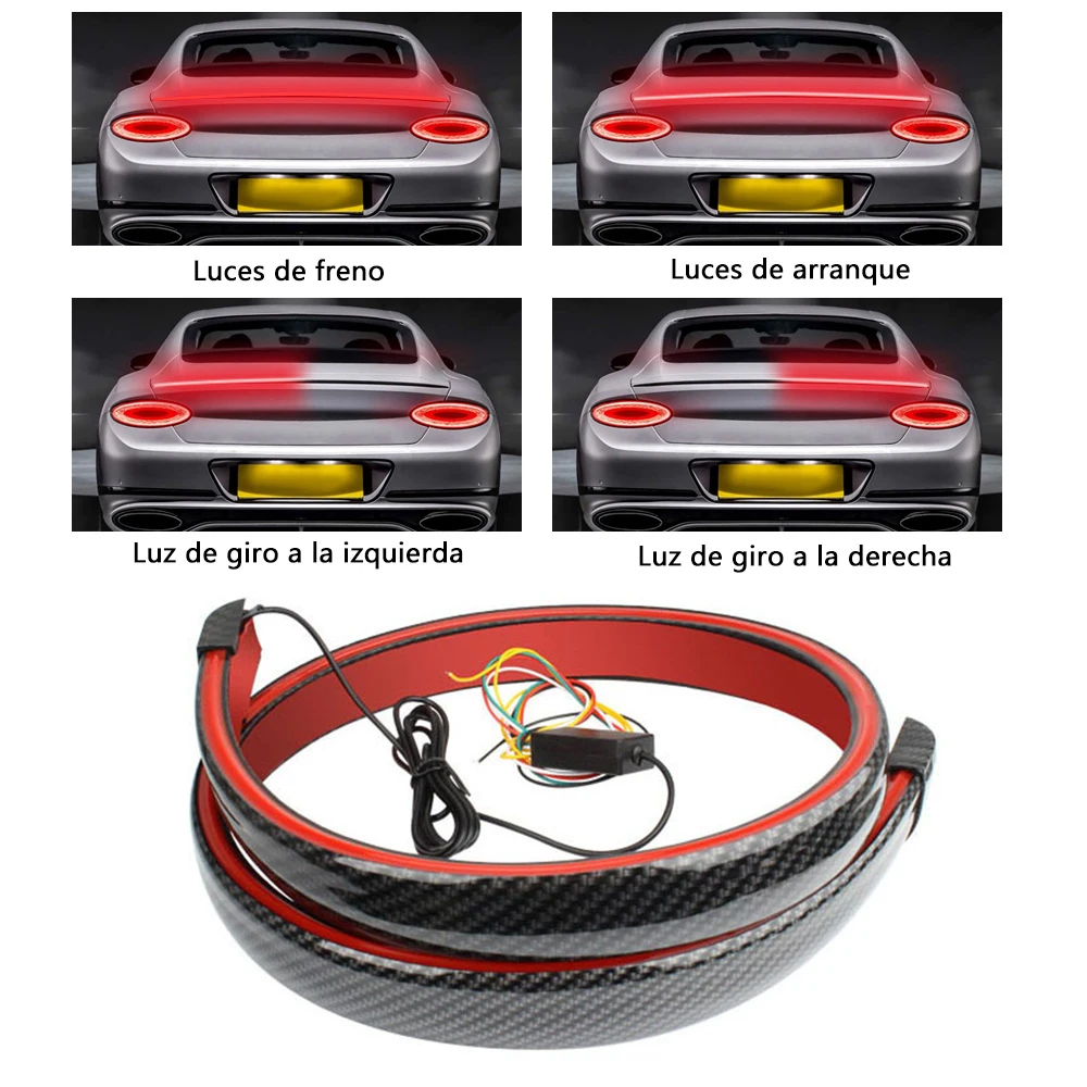 1x Car Dynamic Rear Spoiler LED Brake Light Flexible Strip Turn Signal Warning Signal Rear Tail Flowing Waterproof Day Light