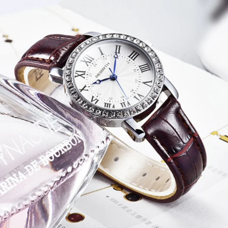 WIEDERGEBURT 089 Frauen Uhren Für Damen Lederband Quarzuhr Student Uhr für mädchen geburtstag geschenk reloj mujer