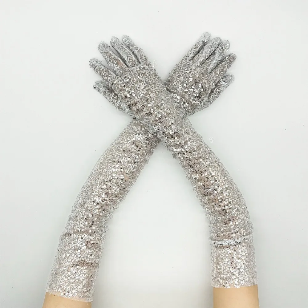 New Sequined Long Sequined Gloves Glittering Party Dress Mittens Cosplay Punk Hip Hop Arm Cover Gift