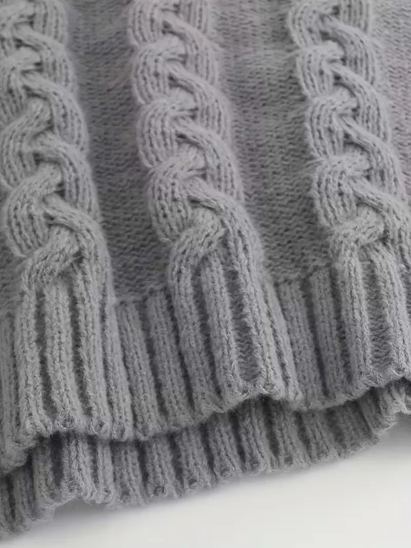 سترة نسائية مريحة باللون الرمادي - مقاس فضفاض، حاشية غير متماثلة، أكمام ثلاثة أرباع، رقبة عالية، مثالية لخريف/شتاء، كاجوال #3