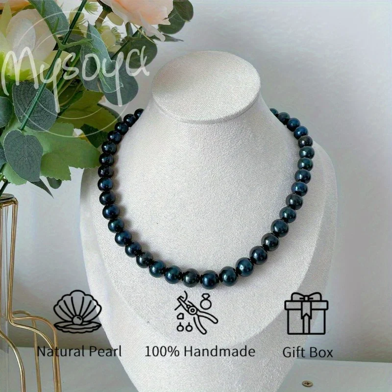 

MYSOYA 10-11mm Black Freshwater Pearls Necklace For Women And Men Statement Gift For Wedding Birthday Valentine's With Gift Box