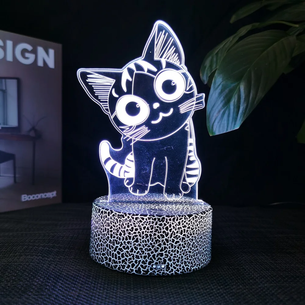 Cheese Cat 3D Illusion Night Light Table Lamp 16 Colors Auto Gradient USB Powered LED Light with Touch Switch Gift for Kids