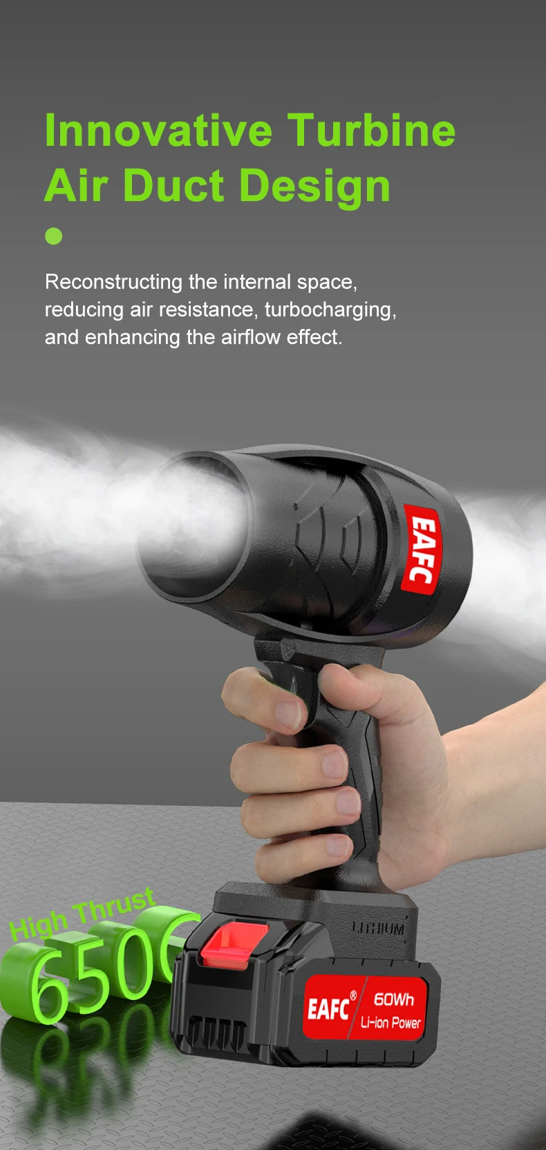 EAFC Vielseitiges Luftpistolen-Werkzeug: EAFC Violent Air Gun zum Blattschneesentfernung und Staubreinigung, 21-V-Batterie, stufenlose Geschwindigkeit – Detail 8