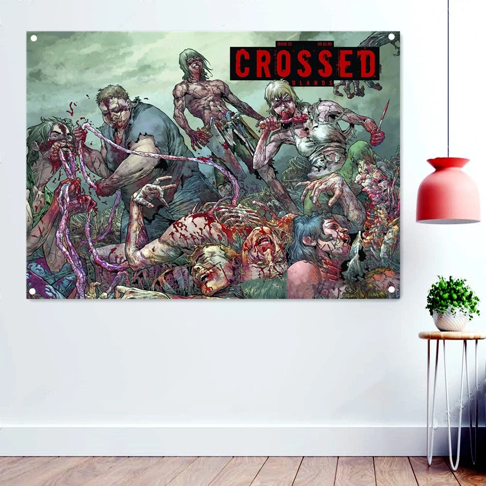 Cannibals Scary Bloody Death Art Flag Wall Hanging Chart Painting Vintage Rock Band Banner Heavy Metal Music Posters Home Decor