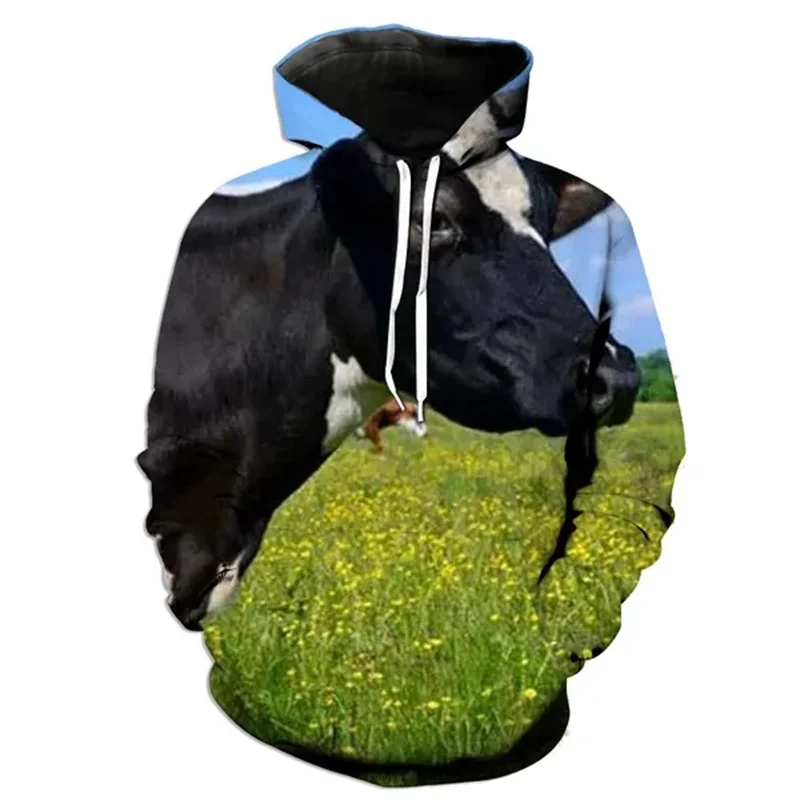 Cow Graphic Hoodies For Men 3D Dairy Cattle Printed Hooded Sweatshirts Children Funny Pullovers Women Cute Hoodie Winter Clothes