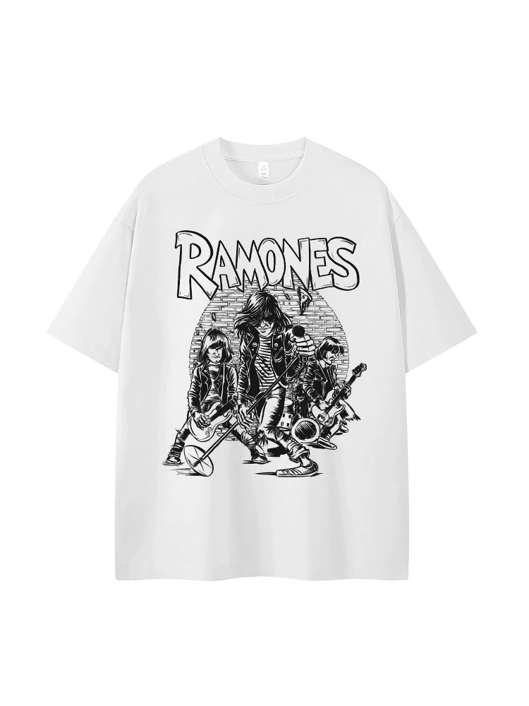 Ramos Band Retro Punk Rock Short Sleeve T-Shirt Design Sketch Unique Portrait American Street Style Casual Fashion Breathable...