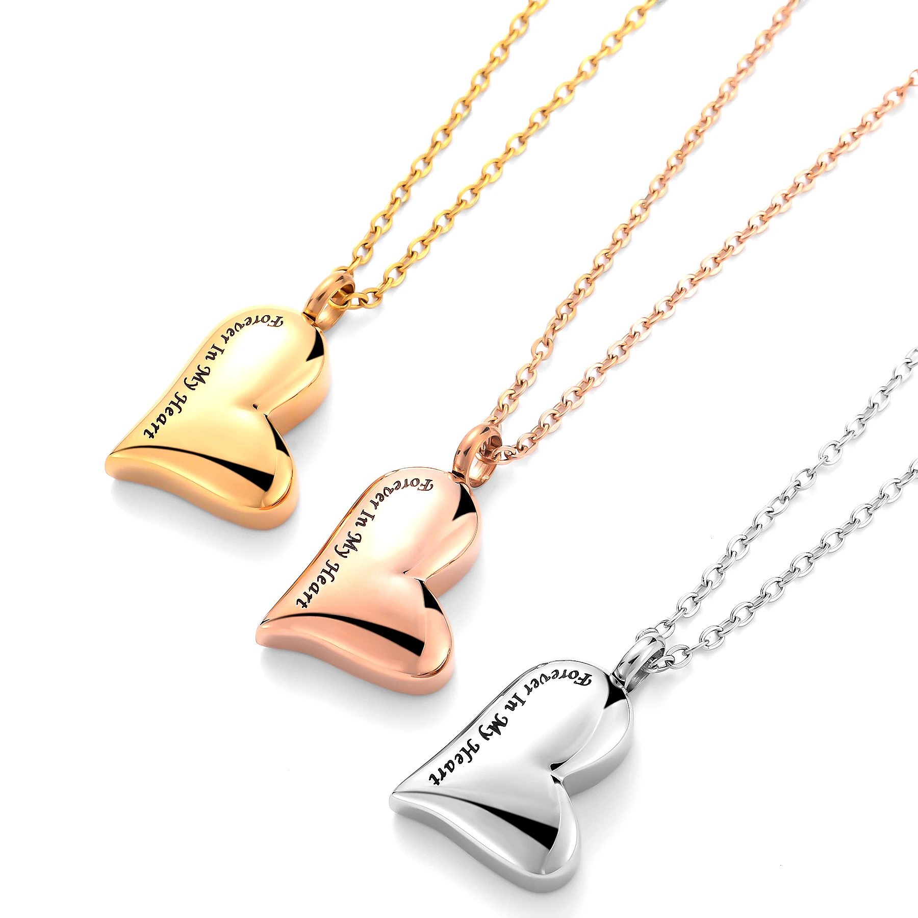 

Engraved Dad/Mom Forever In My Heart Cremation Ash Urn Pendant for Women Necklace Stainless Steel Heart Memorial Jewelry
