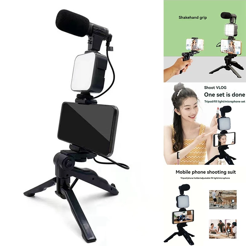 Zestaw statywu do telefonu komórkowego z mikrofonem Zestaw do robienia wideo Vlog do nagrywania na żywo i nauki selfie