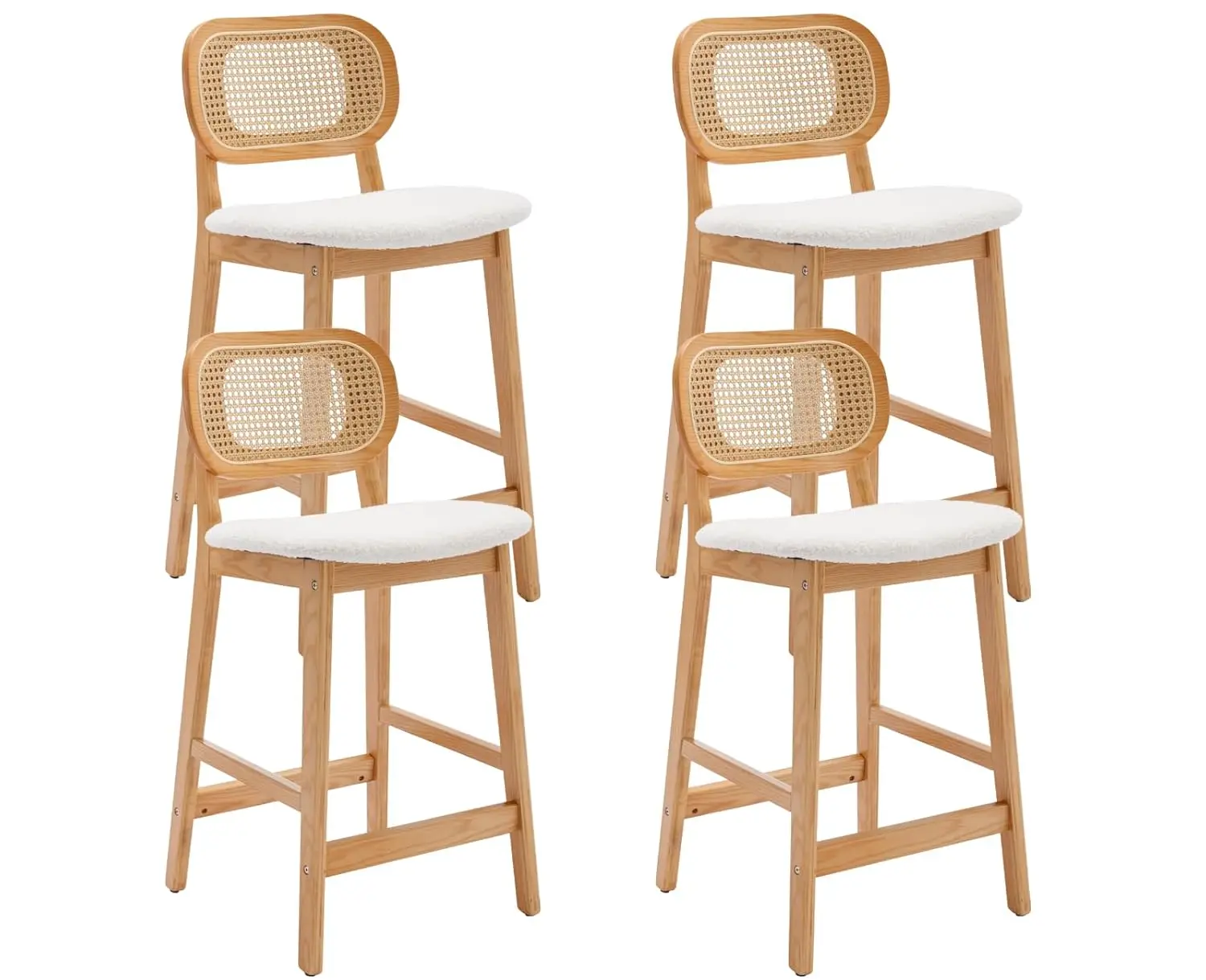 

Набор из 4 барных стульев в стиле фермерского дома, высота 26 дюймов, с ротанговой спинкой, в стиле бохо, для кухонного острова, деревянные, на заказ