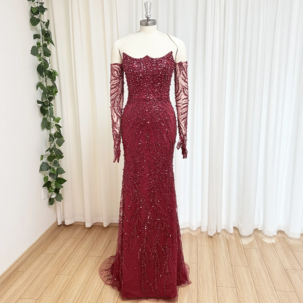 Luxury Mermaid Evening Dresses with Gloves for Women 2026 Elegant Dubai Arabia Long Formal Prom Wedding Party Gown Customized