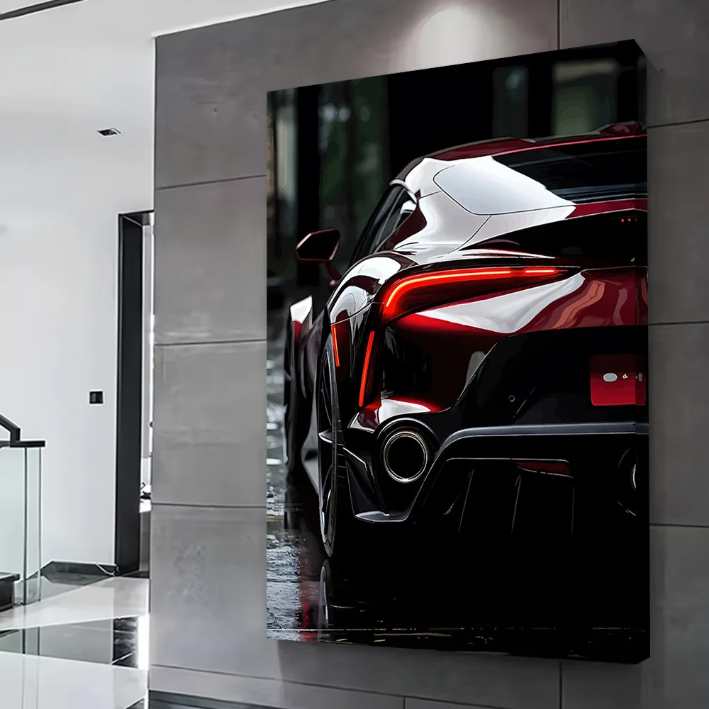 Red Sports Car Rear View Printing Poster Custom Pictures Wall Art Canvas Painting Gift for Room Decorating Interior Decoration