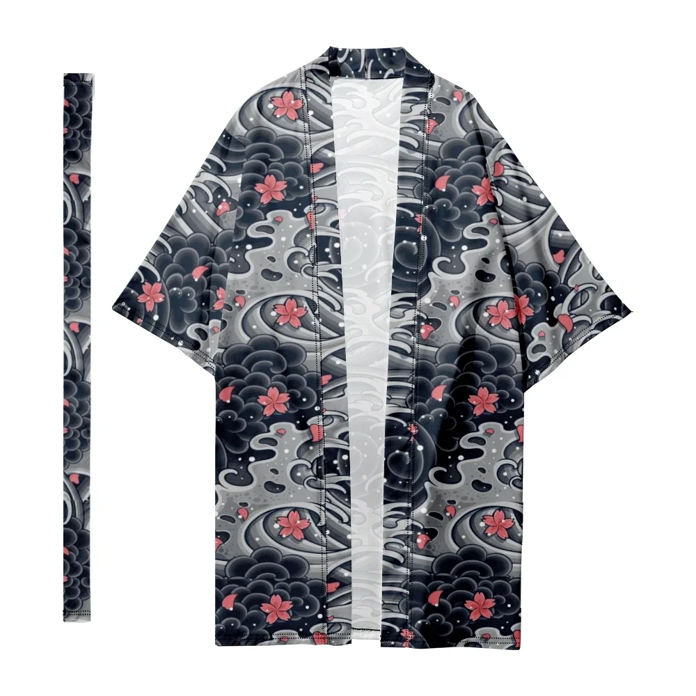 

Men's Japanese Wave Pattern Long Kimono Women Cardigan Samurai Fashion Costume Kimono Traditional Shirt Yukata Chic Jacket