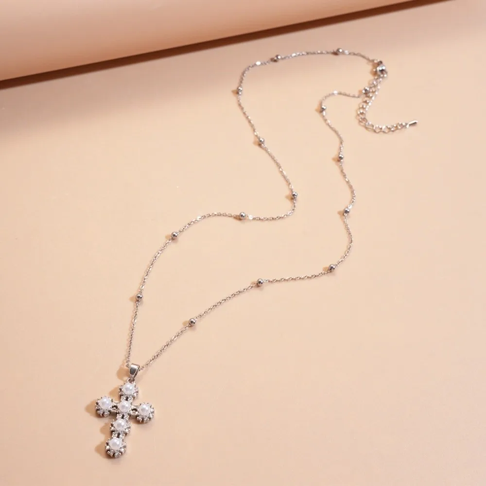 

European American Jewelry Cross Necklace Crystal Rhinestone Cross Choker Chain Zircon Long Chain Cross Pendant Party