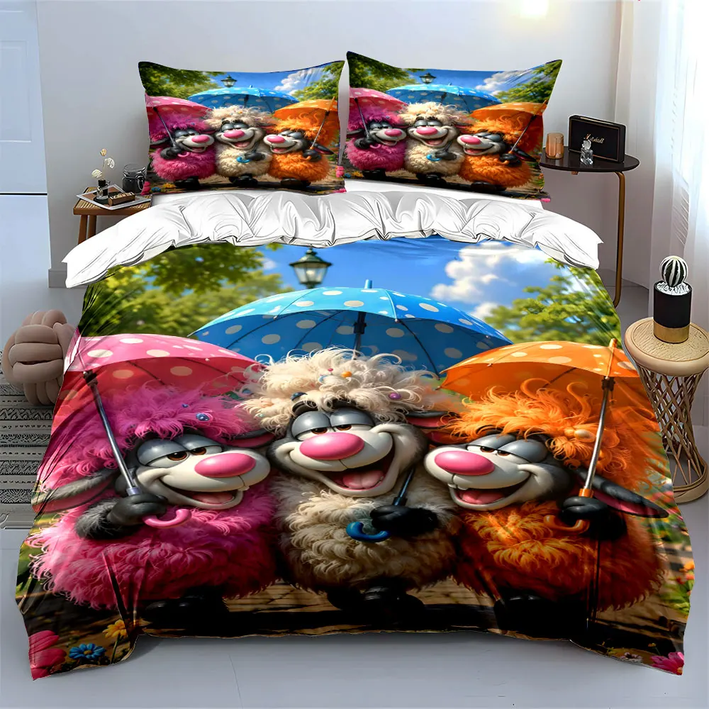 Colorful sheep holding umbrellas Printed Duvet Cover Set 1 Duvet Cover+2 Pillowcase Multi Size Bedroom Bedding Decoration
