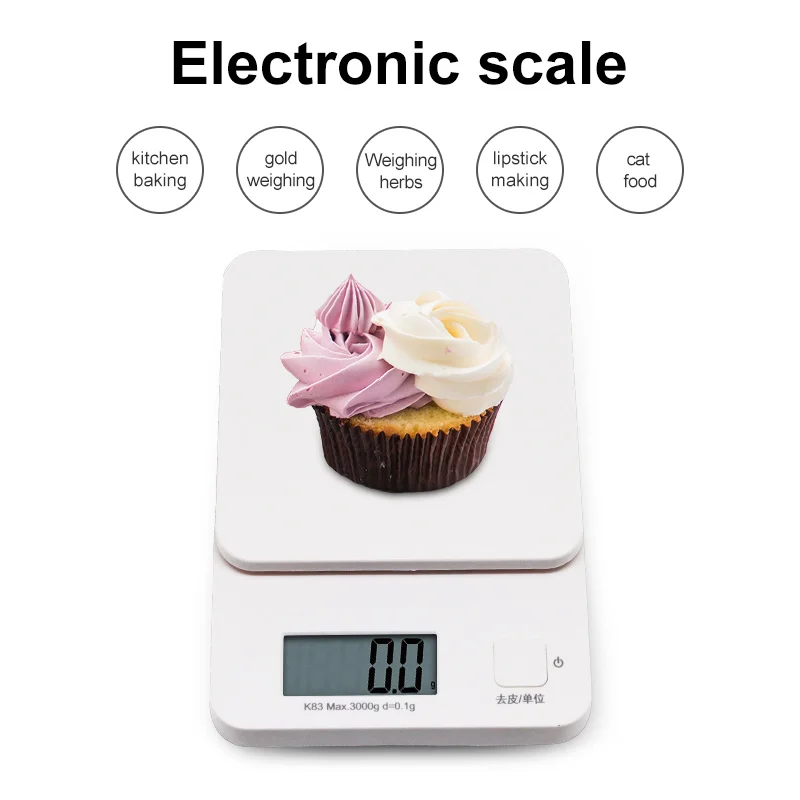 3KG/0.1G Kitchen Scale for Cooking Baking Food Scale White Plastic Balance Simple Widely Use Effective Daily Life