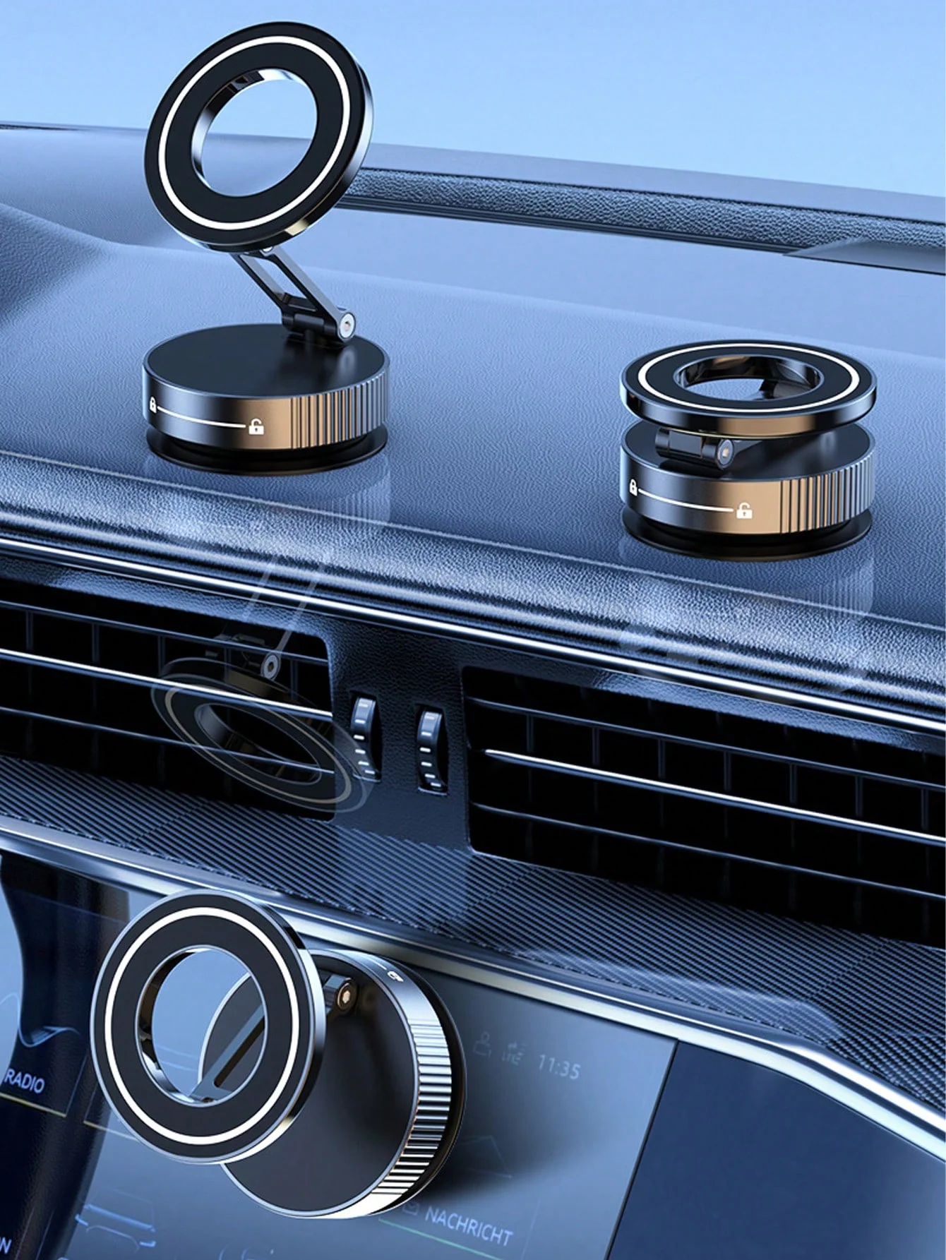 360 °   حامل هاتف MagSafe للسيارة قابل للطي ثلاثي المحاور - قاعدة مغناطيسية مفرغة للملاحة، متوافقة مع iPhone وجميع MagSafe De