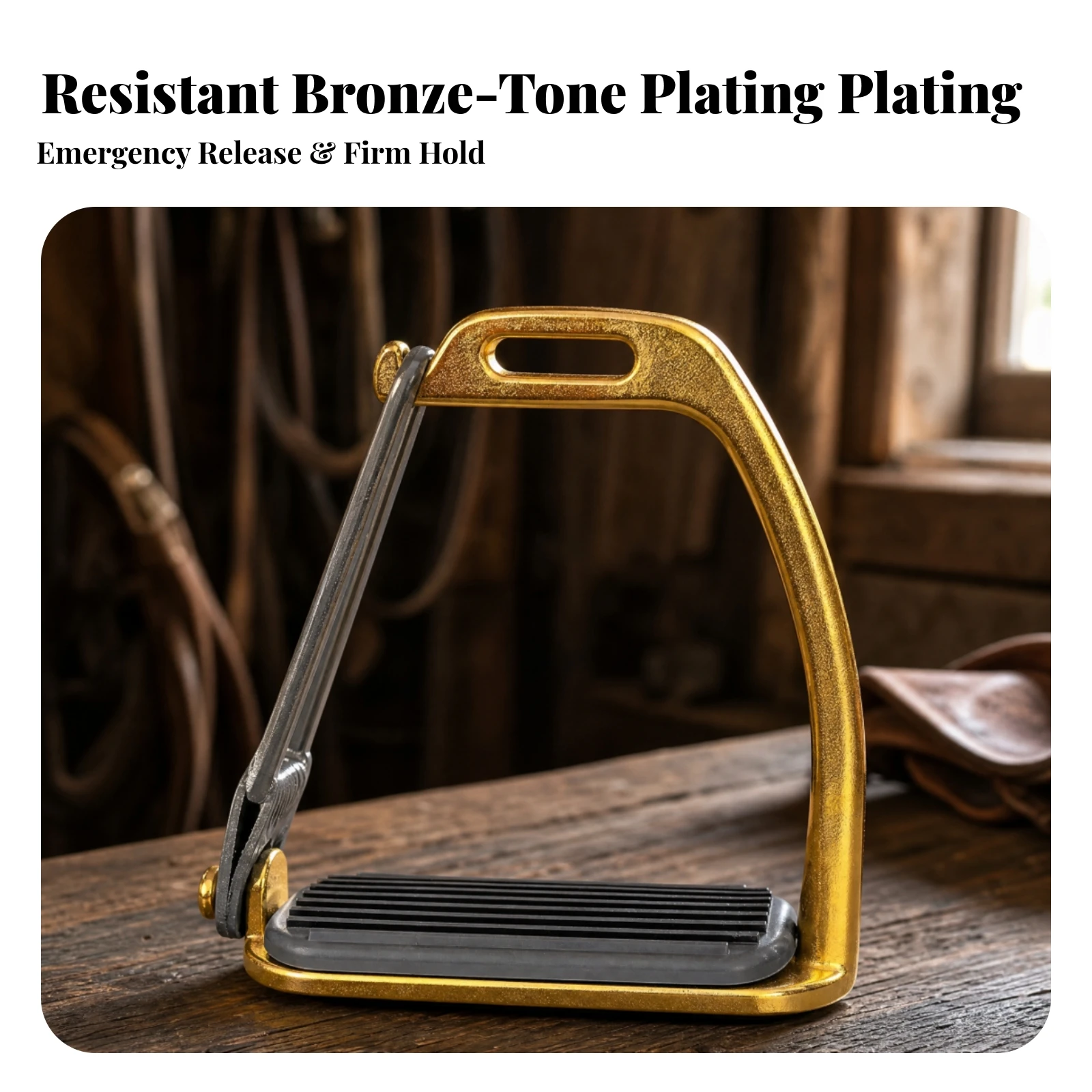 Gold-Finish Steel Stirrup Grippy Safety Stirrup Stirrups with Rubber Treads Rust Resistant Stainless Steel Stirrups Wide Footbed