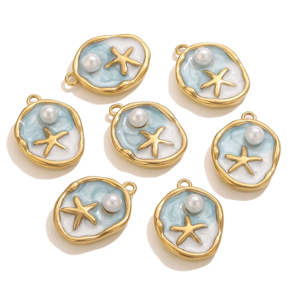 3 Stück Edelstahl Emaille Perle Seestern Charms für Schmuckherstellung Ozean Strand Stil Anhänger Schmuck Halskette Charm Accessori