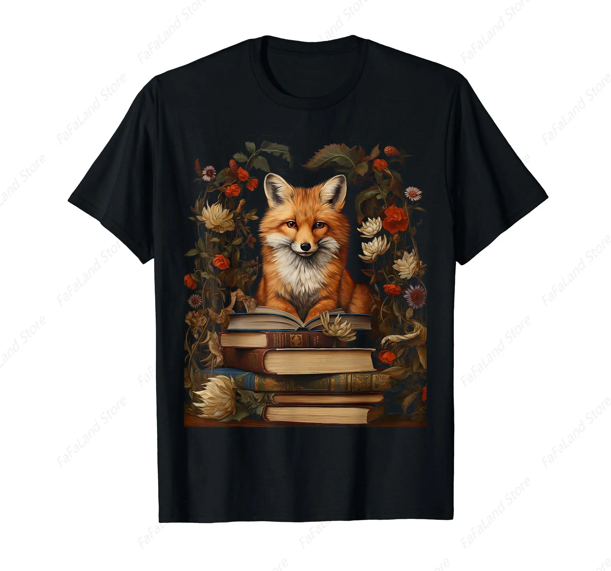 Cottagecore Aesthetic floral Fox with Book cute Goblincore T-Shirt