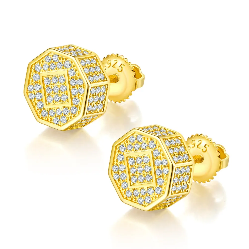 

M-JAJA Moissanite Hexagon Stud Earrings S925 Sterling Silver Diamond Hip-hop Earrings for Women Gold Plated Party Fine Jewelry