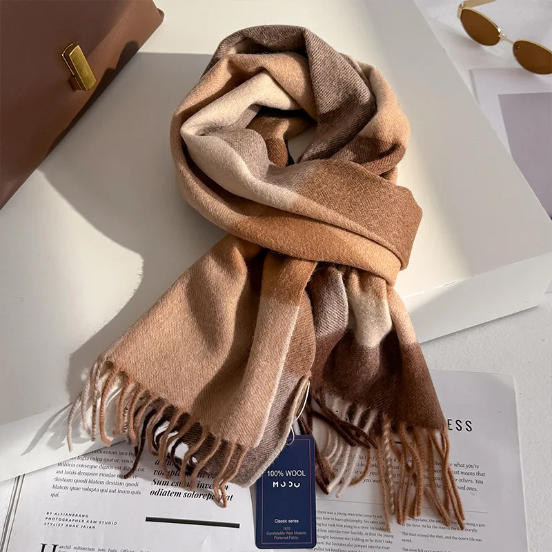 فاخر 100% وشاح من الصوف المرأة منقوشة الكشمير منديل شتاء دافئ الإناث شال صوفية لينة الرجال Bufanda وشاح الكورية البريطانية