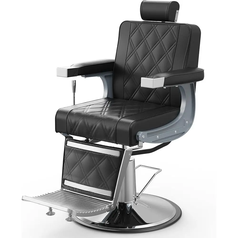 

Sturdy Barber Chairs with Wide Seats, 360° Swivel, Reclining for Salons and Spas