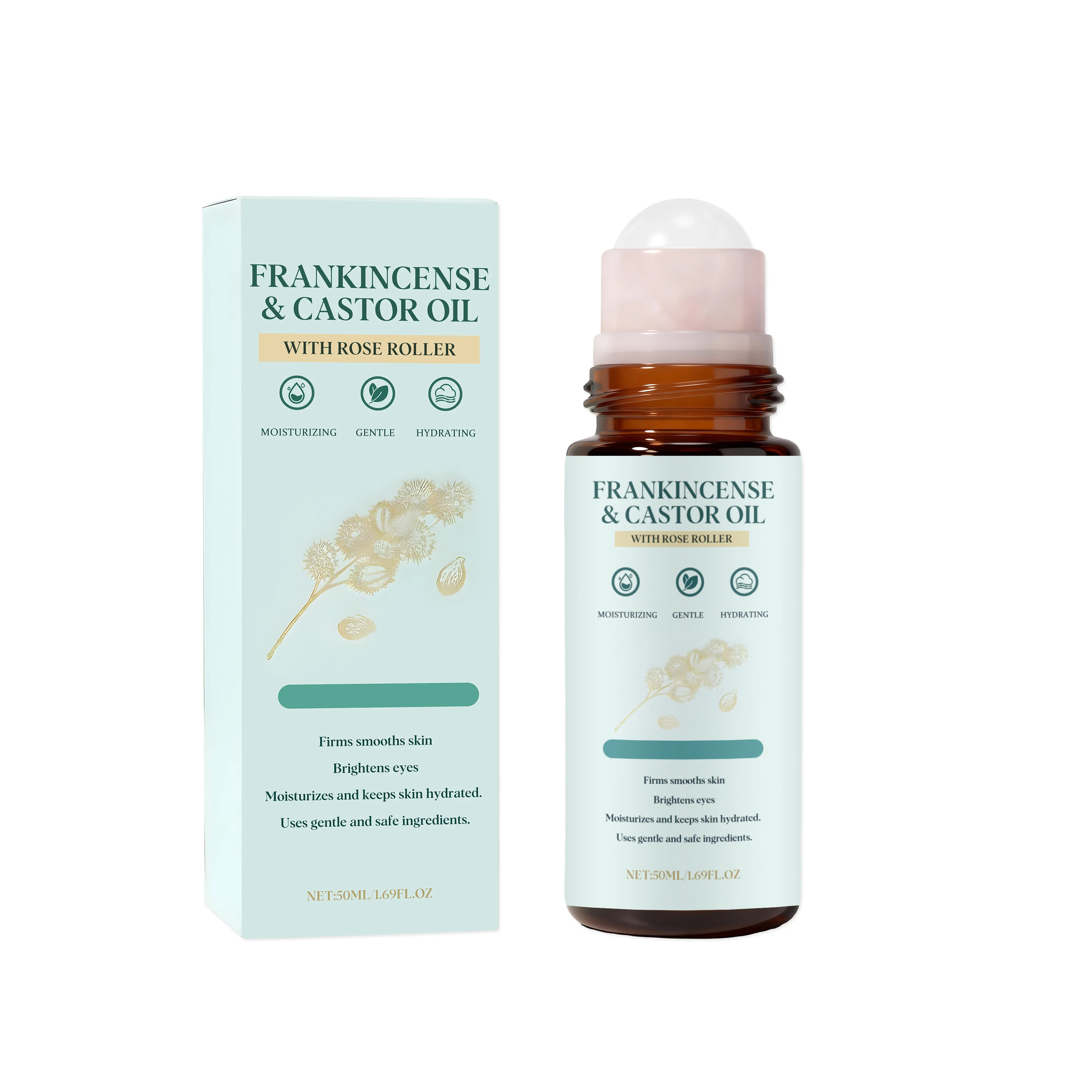 Frankincense Castor Oil Rollerball Deep Nourishing Hydrating Soothes Dry Sensitive Skin Non Sticky Facial and Body Care Oils