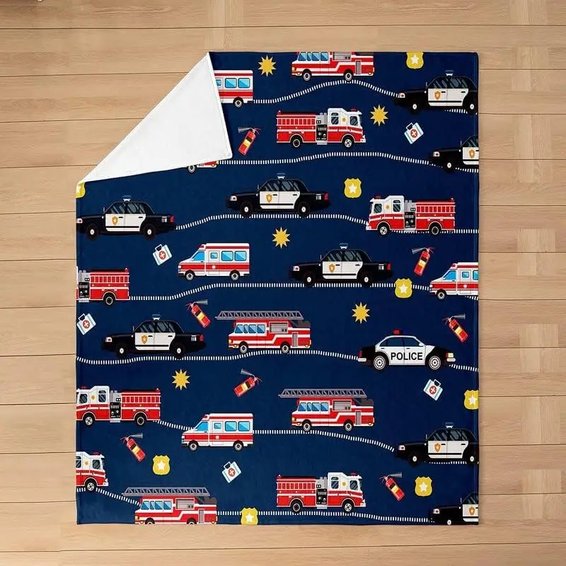 سيارة شاحنة الإطفاء طوال الموسم، بطانية سرير لرجال الإطفاء، بطانية رمي من القطيفة، صوف من الفلانيل لسيارة الشرطة