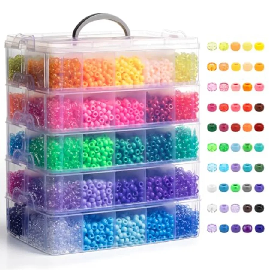 

14000Pcs Pony Beads Bulk 50 Colors 6x9MM Kandi Beads for Hair Braiding Bracelet Making Jewelry Key Chains DIY Crafts Christmas