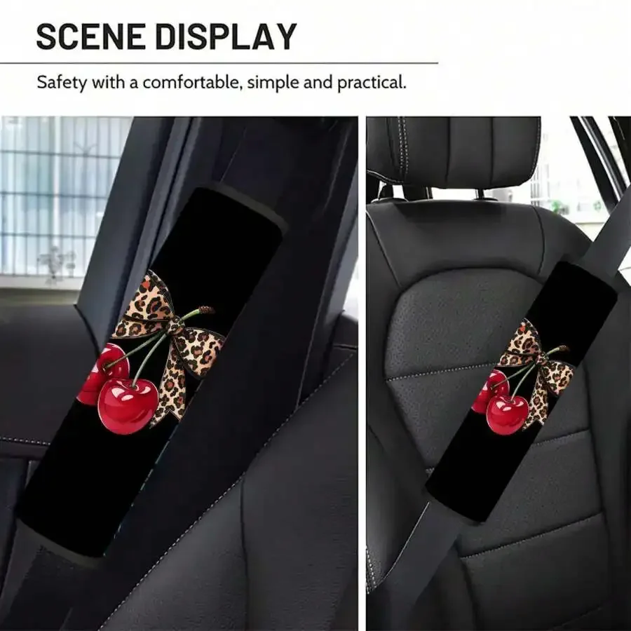 

2pcs Leopard Bow Red Cherry Car Seatbelt Covers Universal Comfortable Interior Accessories