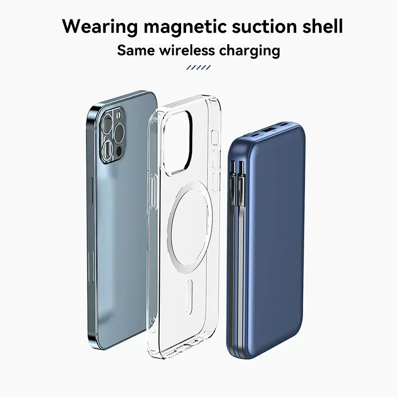 20000mAh For IPhone Xiaomi Fast Charging Magnetic  Portable Power Bank Wireless Charging Power Display with Detachable Cable