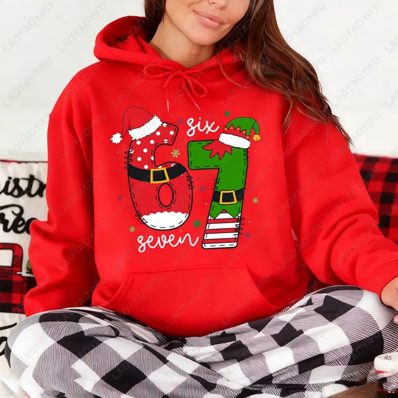 Lustiges Meme Six Seven Christmas 6 7 Weihnachten Grafik Unisex Kapuzenpullover Mode Vintage Y2k Streetwear Urlaubsgeschenk Pullover