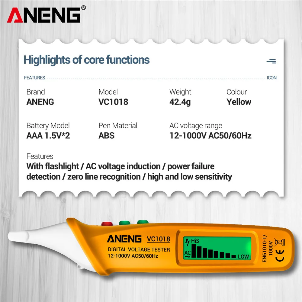 VC1018 Non-contact Electric Tools Sensor Tester Pen Smart Ac Voltmeter 1000v Voltmeter Meter Buzzer Detector Power Tools ANENG
