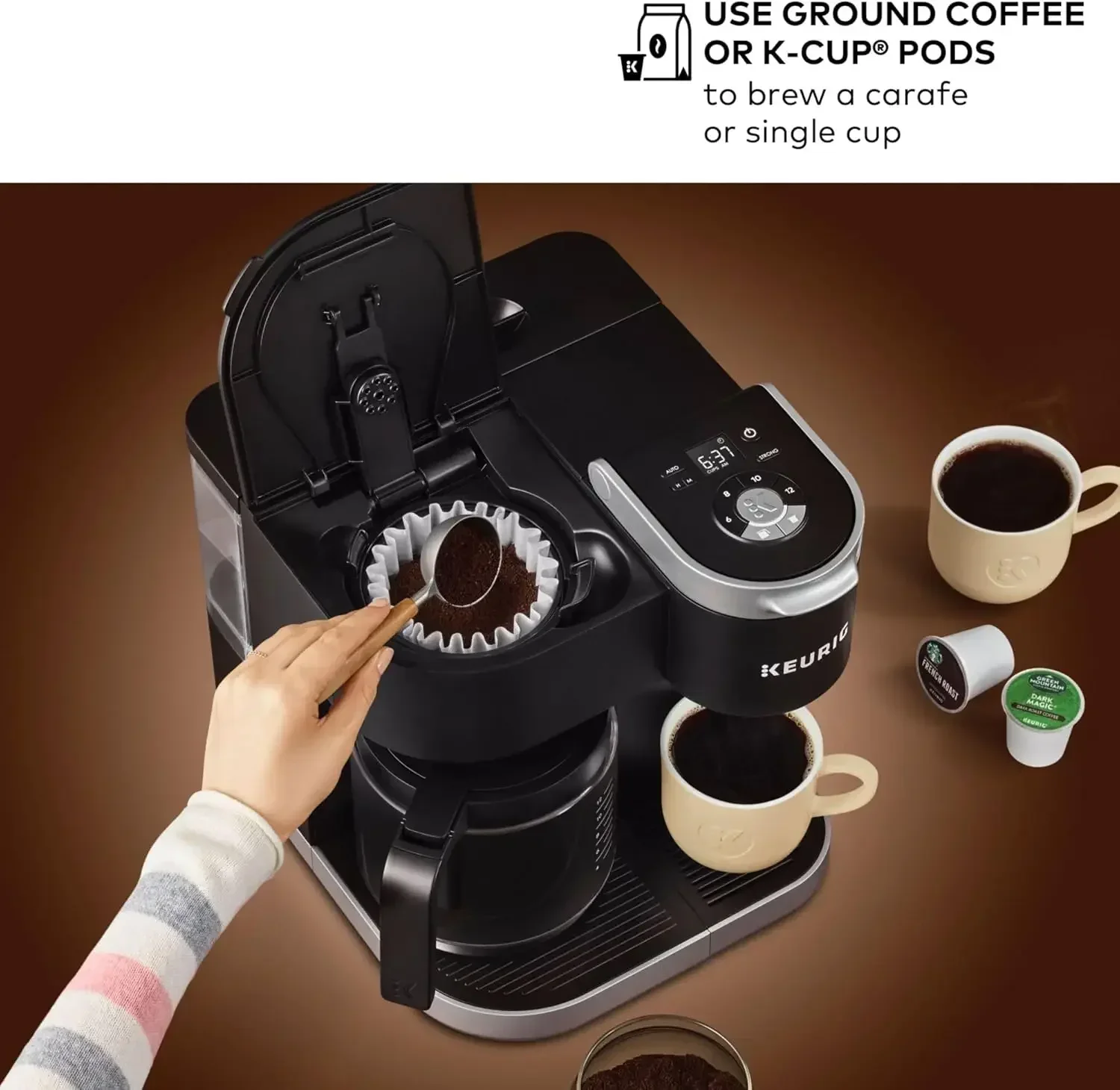 Keurig K-Duo 싱글 서브 K-컵 포드 및 카라페 커피 메이커, 다양한 브루 크기, 60oz 이동식 저수지, 프로그래밍 가능