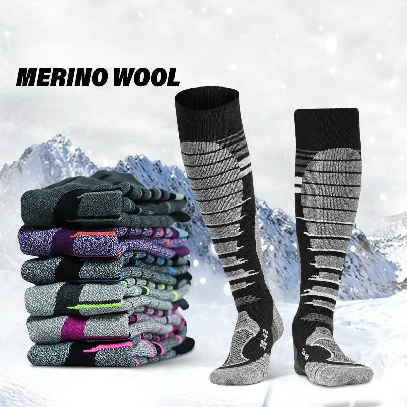 2 Pairs Ski Socks Men Women Winter Outdoor Sports Thickened Insulation Merino Wool Breathable Wear-resistant Snow Stocking