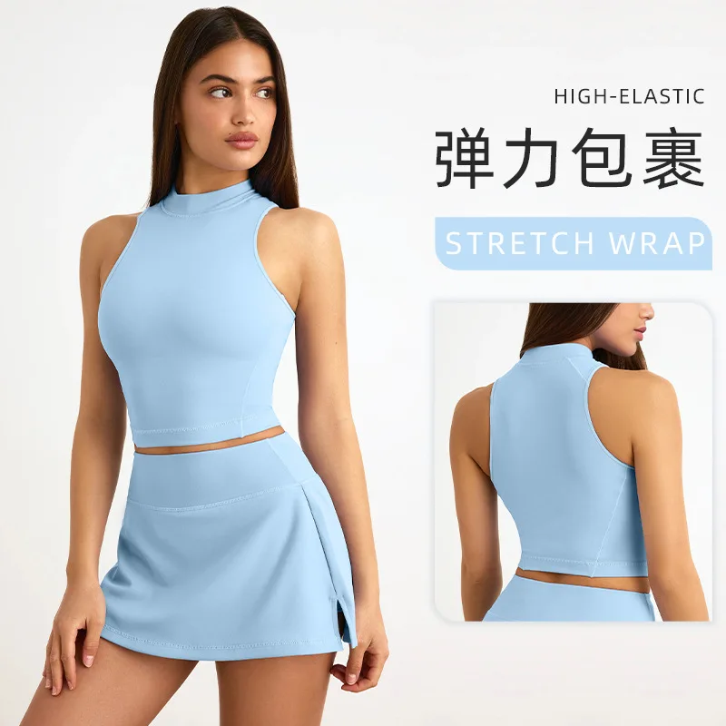 Summer Workout Clothes for Women Quick Dry Tennis 2 piece Sets Outfit Tank Top Skirt with Shorts Underneath Slim Fit Active Wear