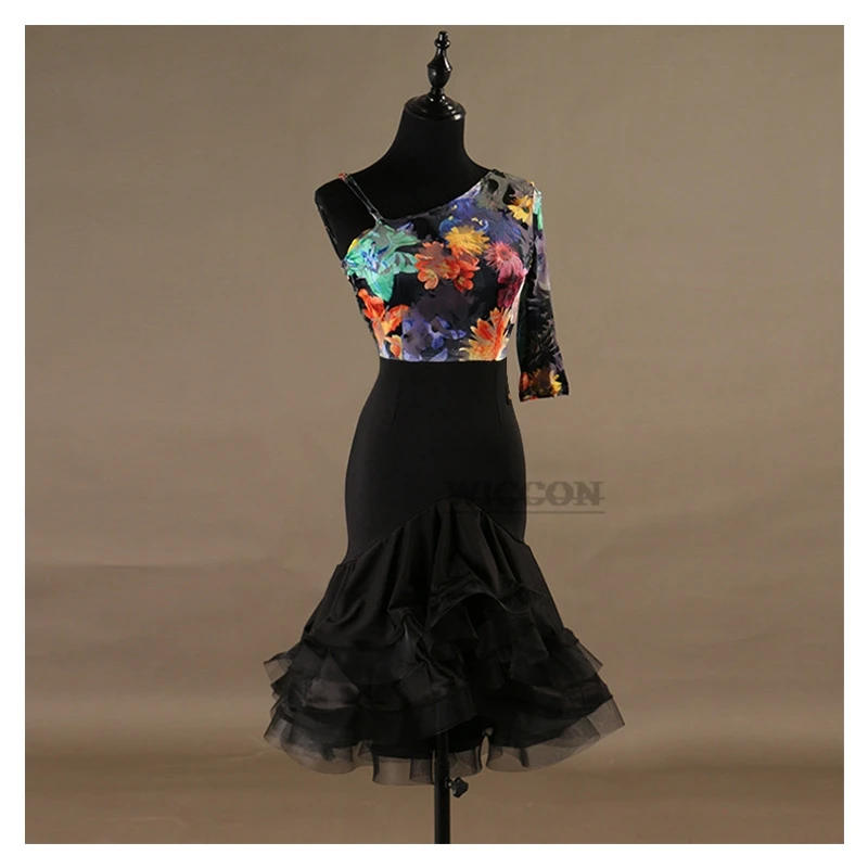 

2024 Latin Dance Skirt Latin Beauty Skirt Adult women Performance Costume Stage Costume Latin Dance black Skirt flowers Girl