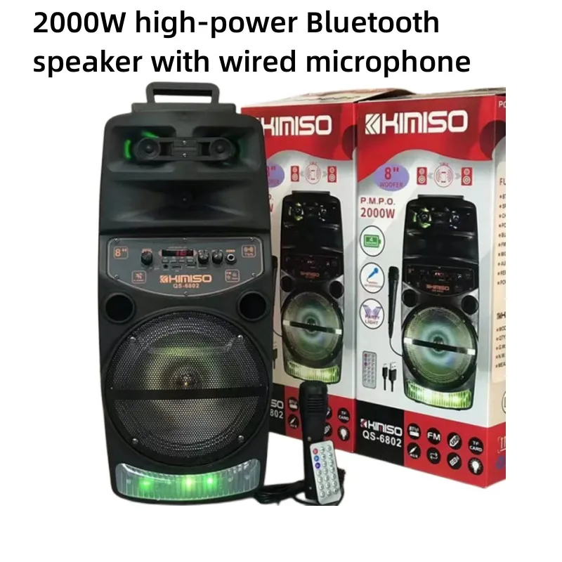 Głośnik zewnętrzny o dużej mocy 2000 W. Walizka na kółkach LED. Przenośne radio FM. Boombox Bluetooth z mikrofonem przewodowym. Karaoke domowe