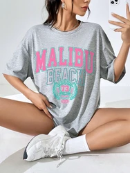 Malibu Beach Letter Print Print Womens T-Shirts Street Casual Tshirt Summer Brand Tee Clothing Hip Hop Breathable Tshirts Women