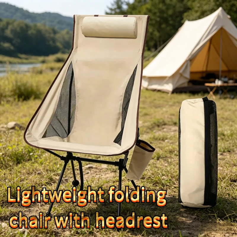 

Lightweight Folding Chair with Headrest for Outdoor Camping Fishing, Portable Comfortable Leisure Chair for Outdoor Furniture