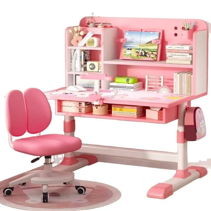 A set of desks and chairs specifically designed for primary school students' household use, which can be lifted and lowered.